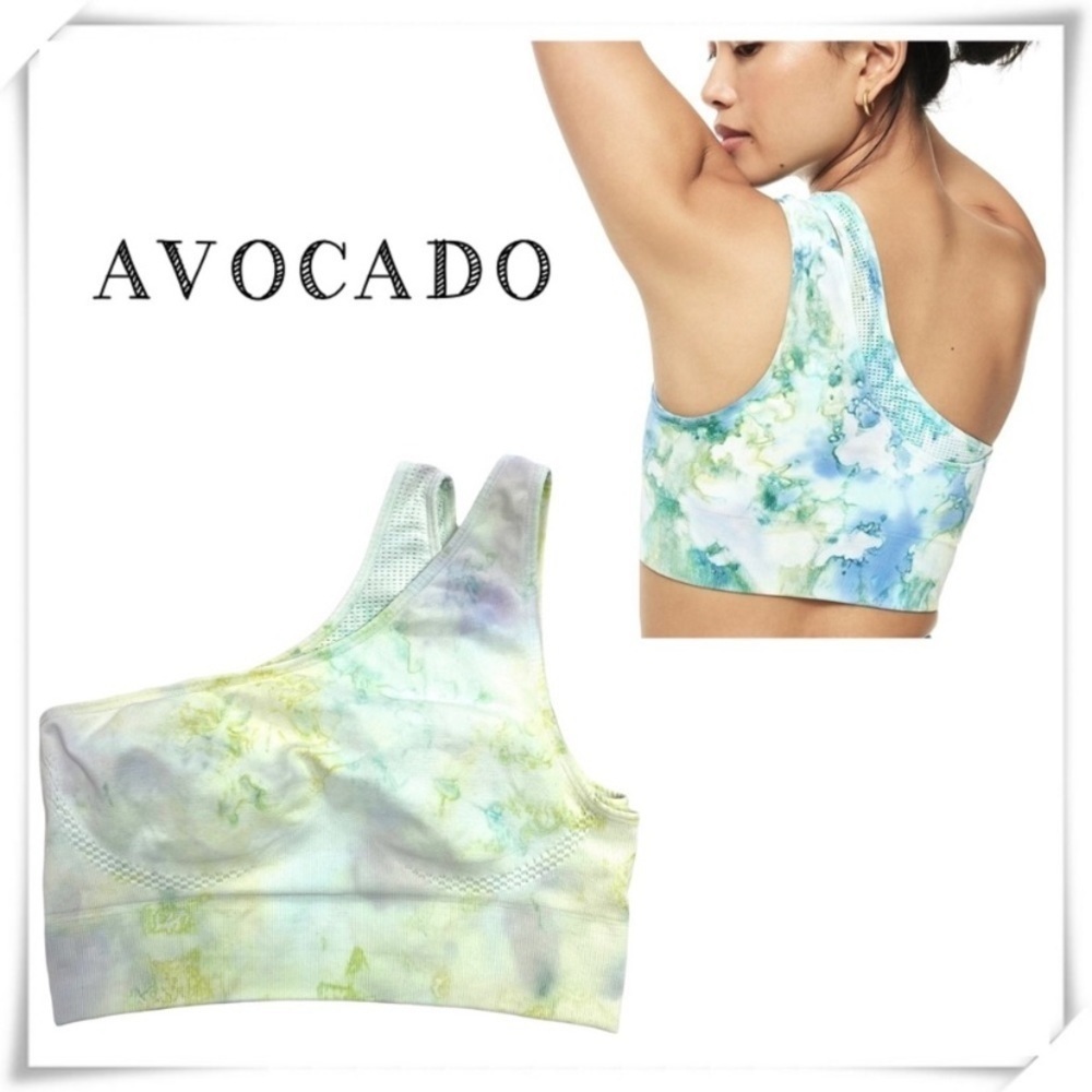 AVOCADO Mercury Tie Dye One Shoulder Sports Bra in Lime Green Size M